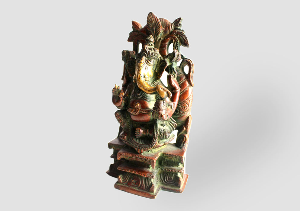 Blessing Ganesha On a Singhasan with Kalasha Parwa " High Brass Statue BRST05 - nepacrafts