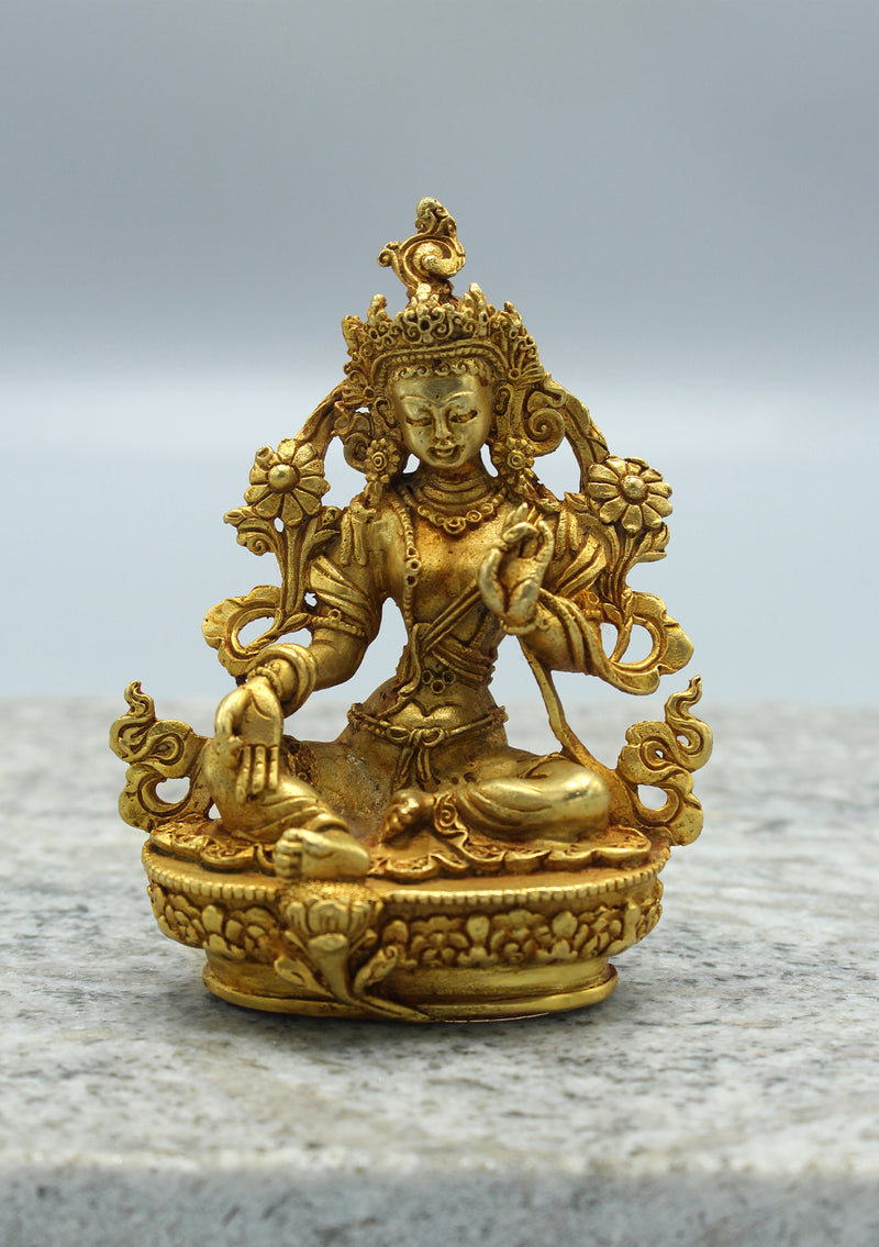 Gold Plated Green Tara Statue 3.5"