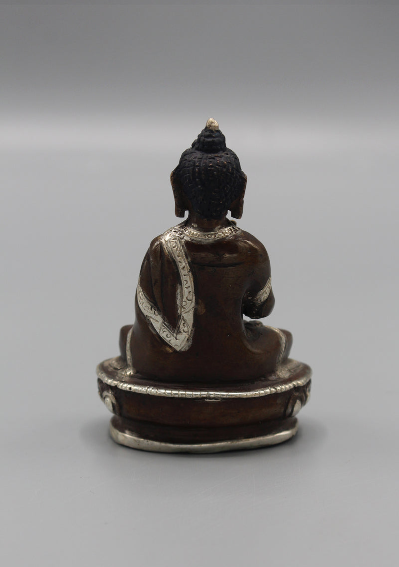 Silver Robe CopperVairochana Buddha Statue 3.3"H