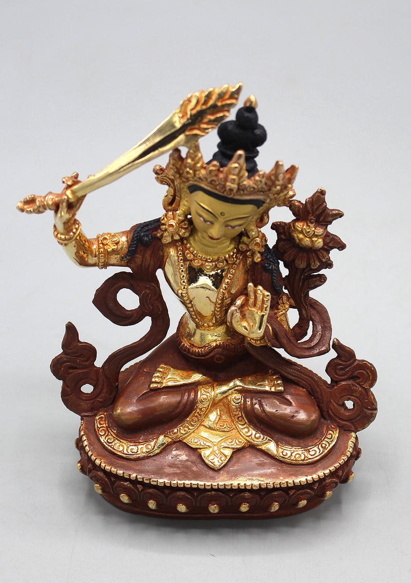 Partly Gold Painted Copper Manjushree Statue