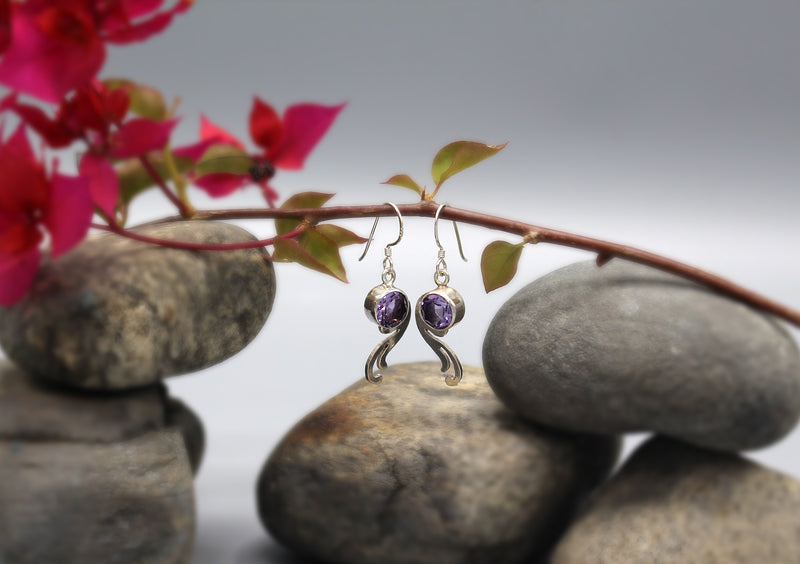 Amethyst Inlaid Sterling Silver Earrings - nepacrafts