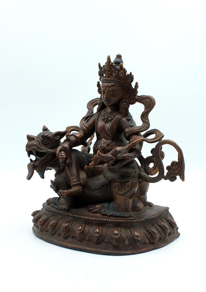 Copper Oxidized Singha Kubera Statue 7.5 Inches