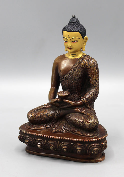 Amitabha Buddha Copper Oxidized Statue with Golden Face