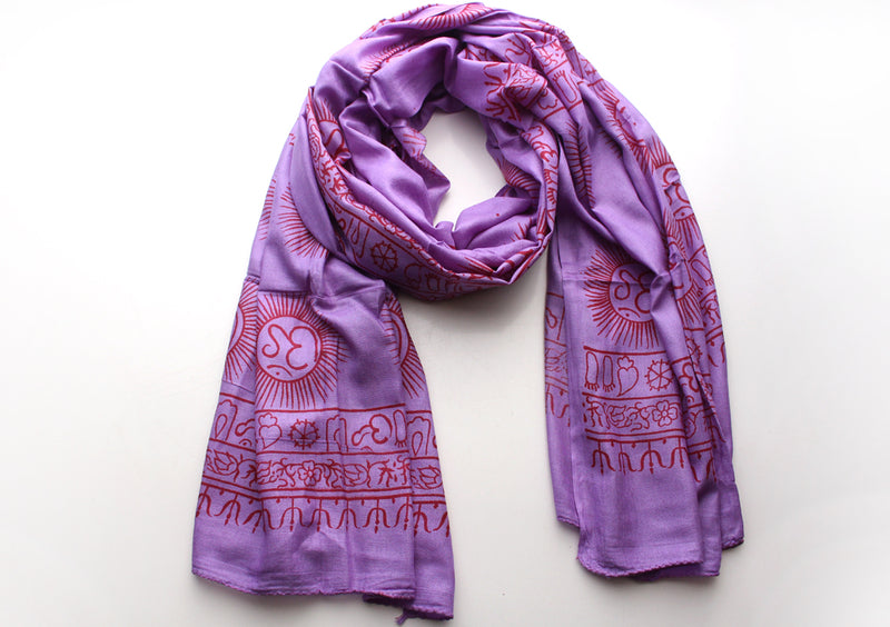 Hindu Om Printed Purple Cotton Meditation and Yoga Shawl - nepacrafts