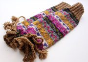 Handknitted Brown Pink Multicolor Winter Legwarmers with Lace - nepacrafts
