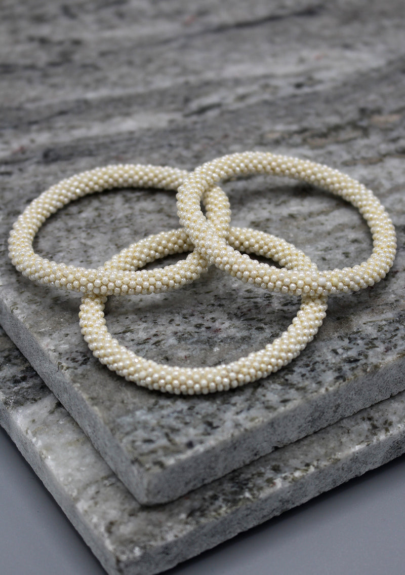 Plain White Glass Beads Roll on Bracelet - nepacrafts