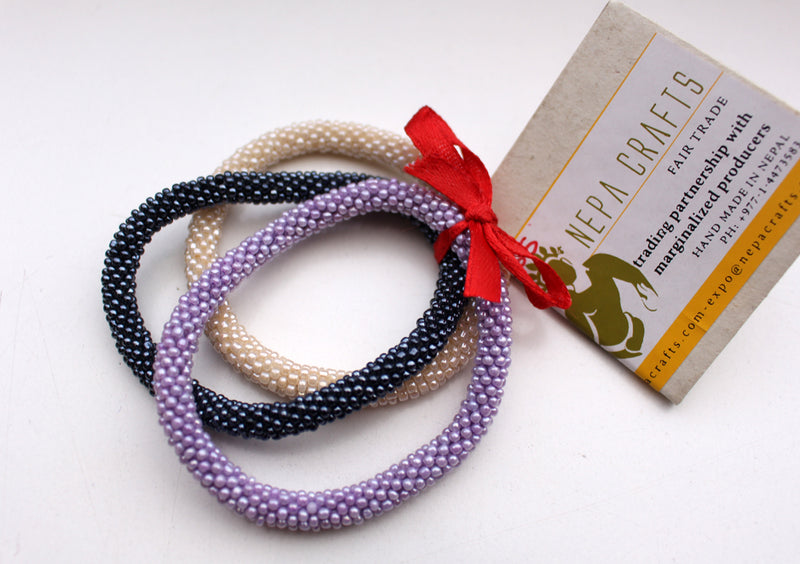 Shiney Beads Nepalese Roll on Bracelet-Set of Three - nepacrafts