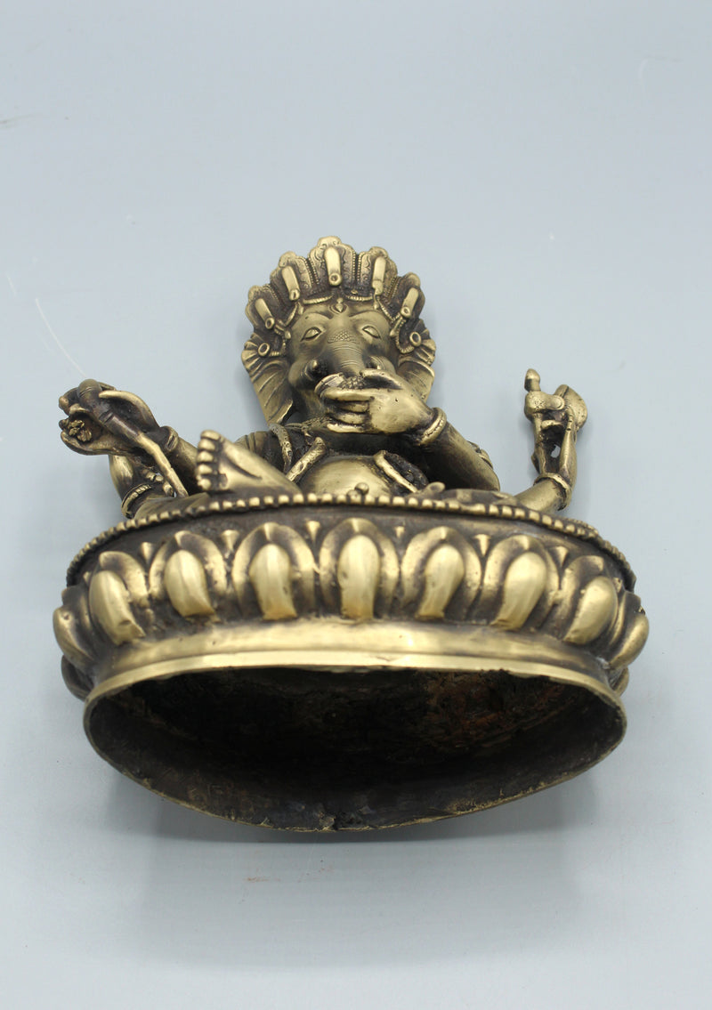 Four Armed Seated Bronze Ganesha Statue 9"