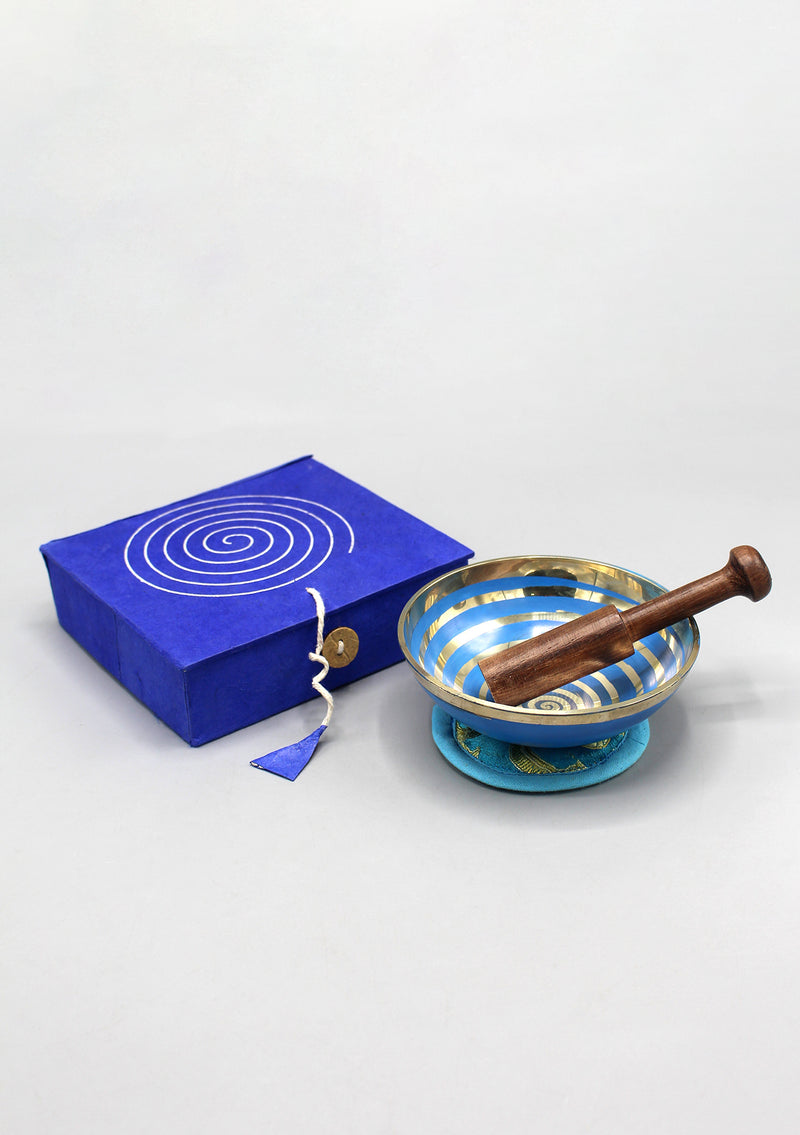 Swirl Painted Singing Bowl Set in a Lokta Gift Box