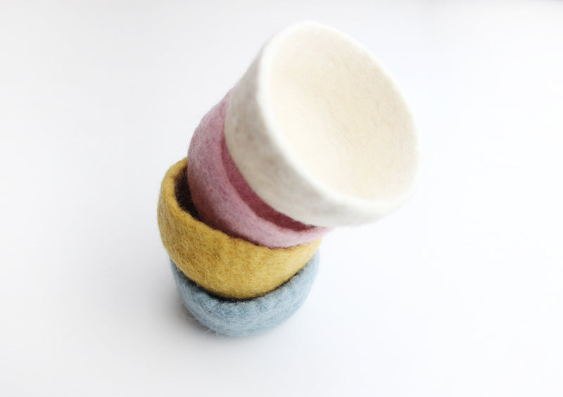 3.5" Hand Felted Colorful Jewelry Collector Felt Bowls - nepacrafts