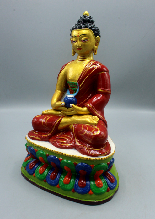 Handpainted Ceramic Amitabh Buddha Statue 12"H