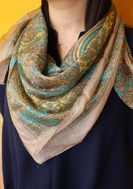 Summer Silk Square Scarves Printed with Colorful Pattern - nepacrafts