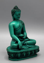 Green Resin Shakyamuni Buddha Statue - nepacrafts