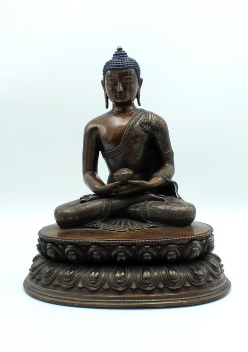 Handcarved Oxidized Copper Amitabh Buddha Statue 11 Inches