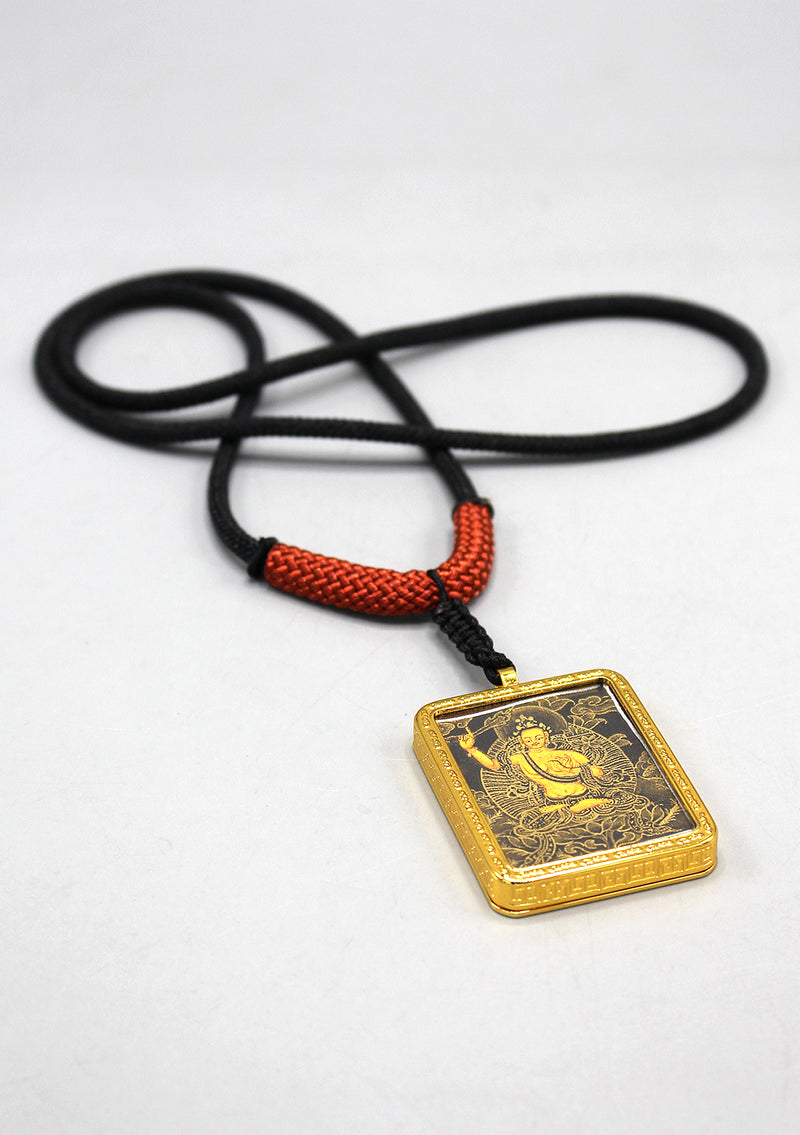 Black Canvas Hand Painted Mini Manjushree Thangka Amulet Pendant