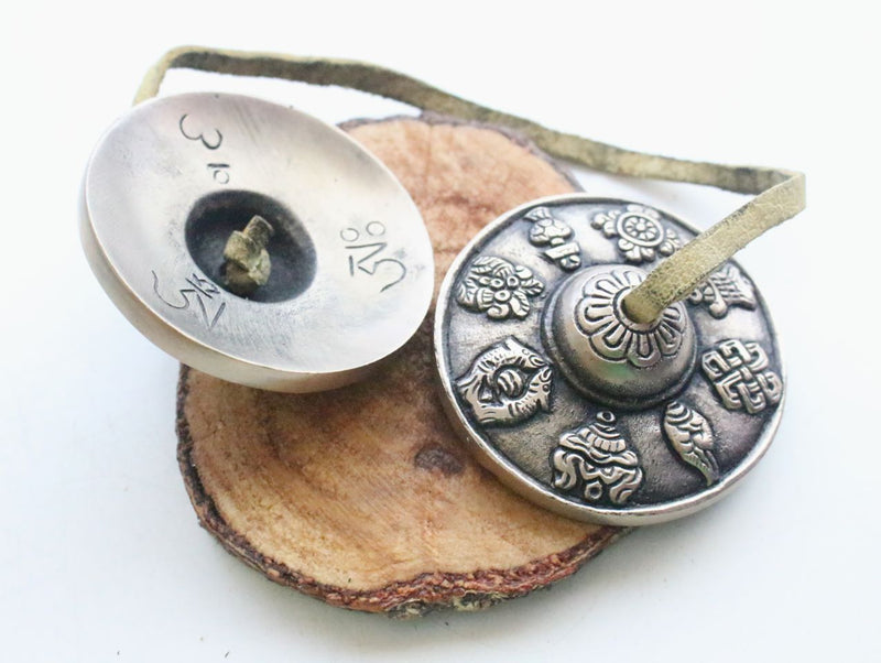 Large Eight Auspicious Symbol Musical Tingsha or Cymbals - nepacrafts