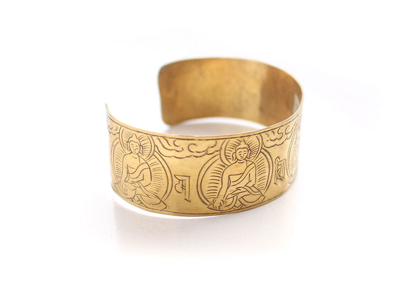 Pancha Buddha Carved Brass Unisex Bracelet - nepacrafts