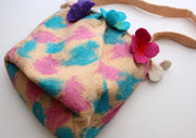 Pink, Blue and Purple Flower Adorned Felt Carry Bag - nepacrafts