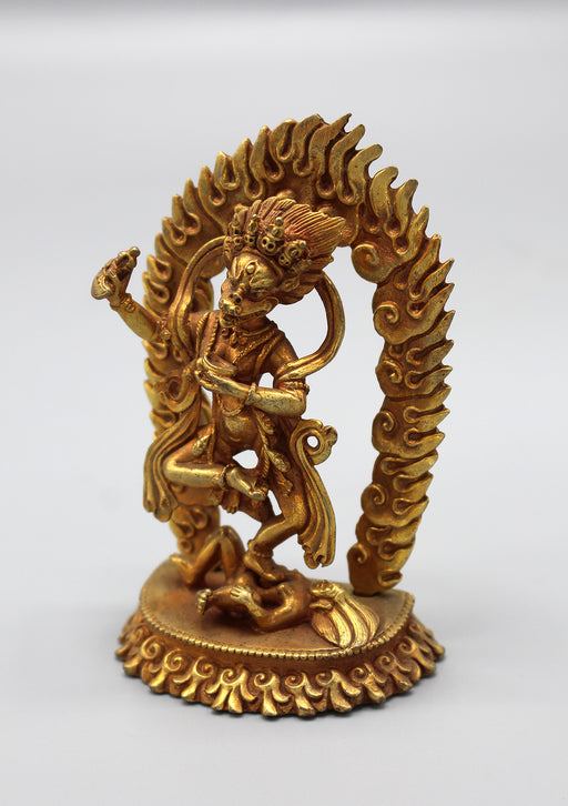 Lion Faced Handcrafted Gold Plated Mini Jogini/Dakini Statue - nepacrafts