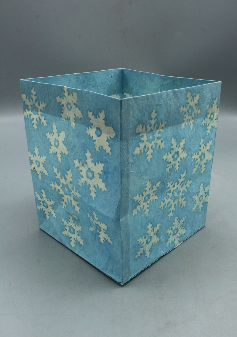 Handmade Snowflake Printed Sky Blue Lokta Paper Candle Lamp