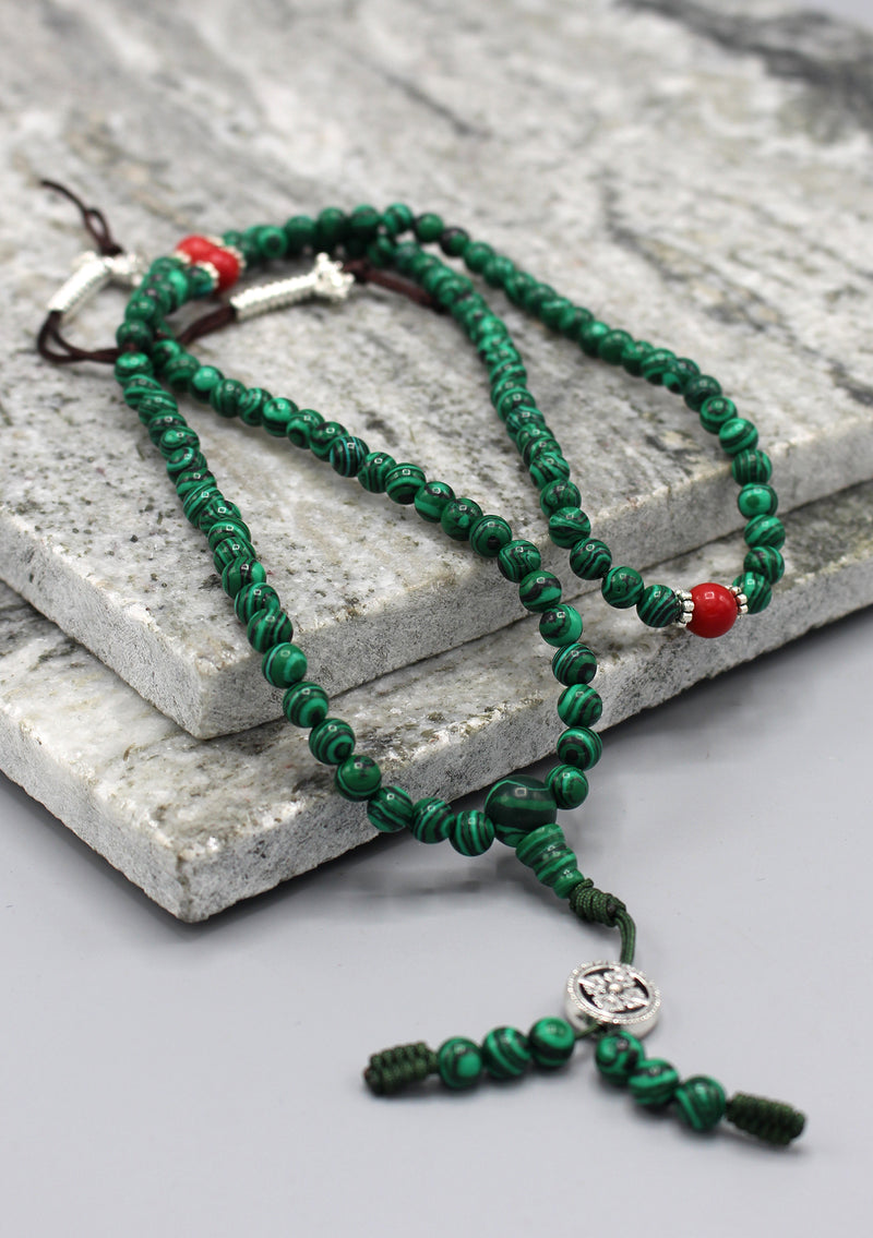 Green Malachite 108 Beads Prayer Mala with Counter - nepacrafts