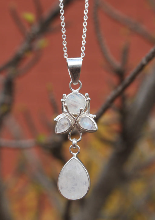 Flower Drop Rainbow Moonstone Sterling Silver Pendant - nepacrafts