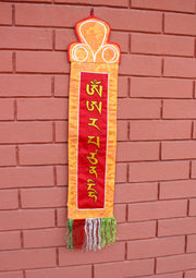 Manjushree Mantra Embroidered Polyester Brocade Wall Hanging Banner - nepacrafts