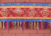 Tibetan Kalchakra Om Mani Brocade Framed Horizontal Banner - nepacrafts