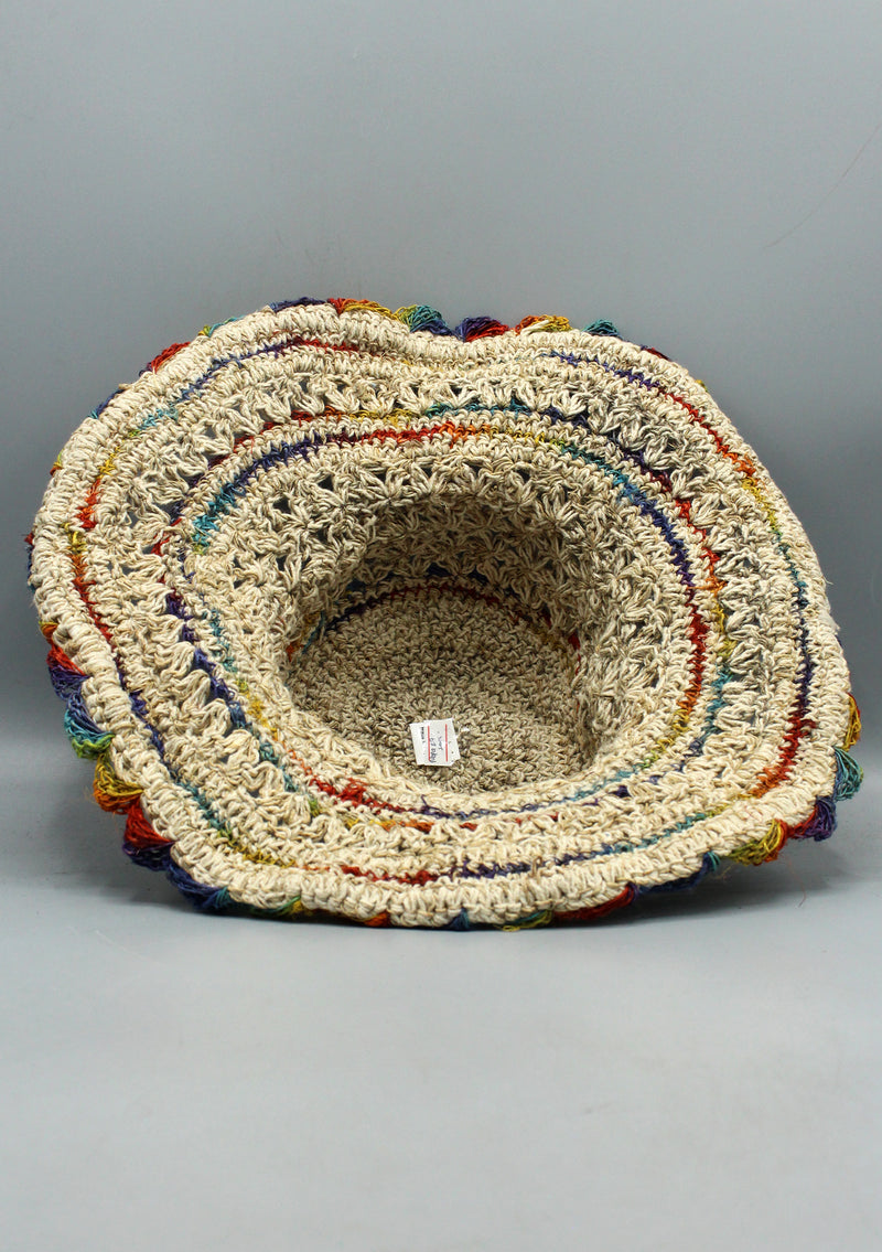 White Hemp Hat with Rainbow Color Edges