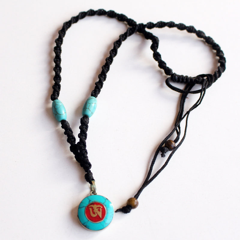 Round Turquoise Tibetan Om Pendant - nepacrafts