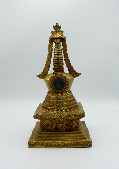 Gold Plated Copper Stupa Chorten 11.5 Inch