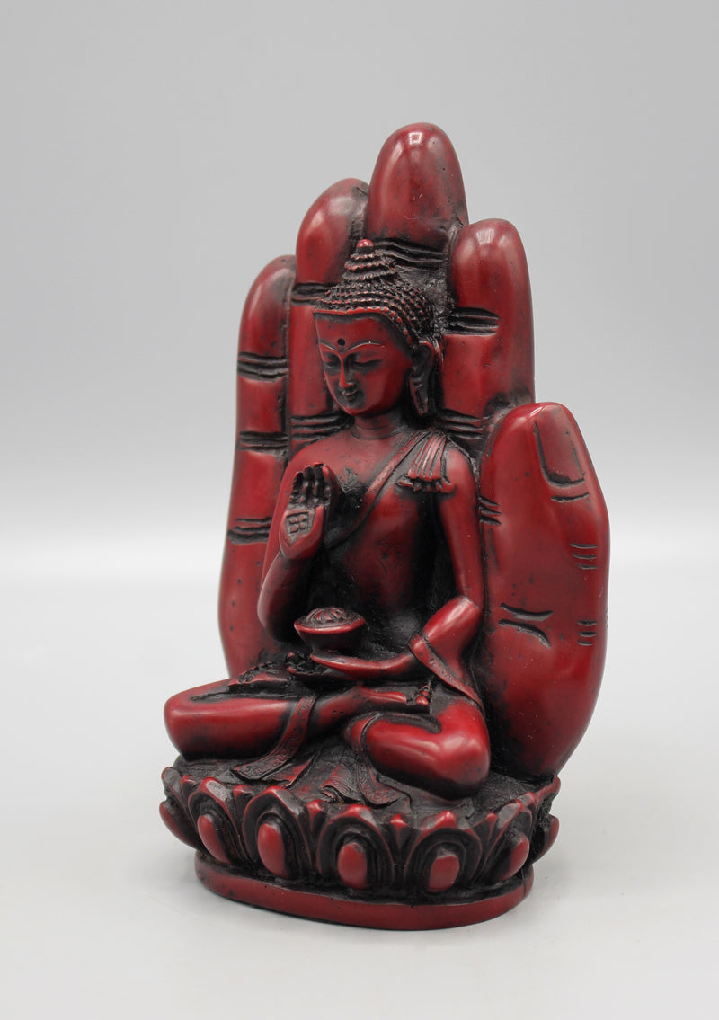 Blessing Palm  Maroon Buddha Resin Statue - nepacrafts