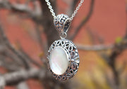 Elegant Rainbow Moonstone Flower Carving Sterling Silver Pendant - nepacrafts