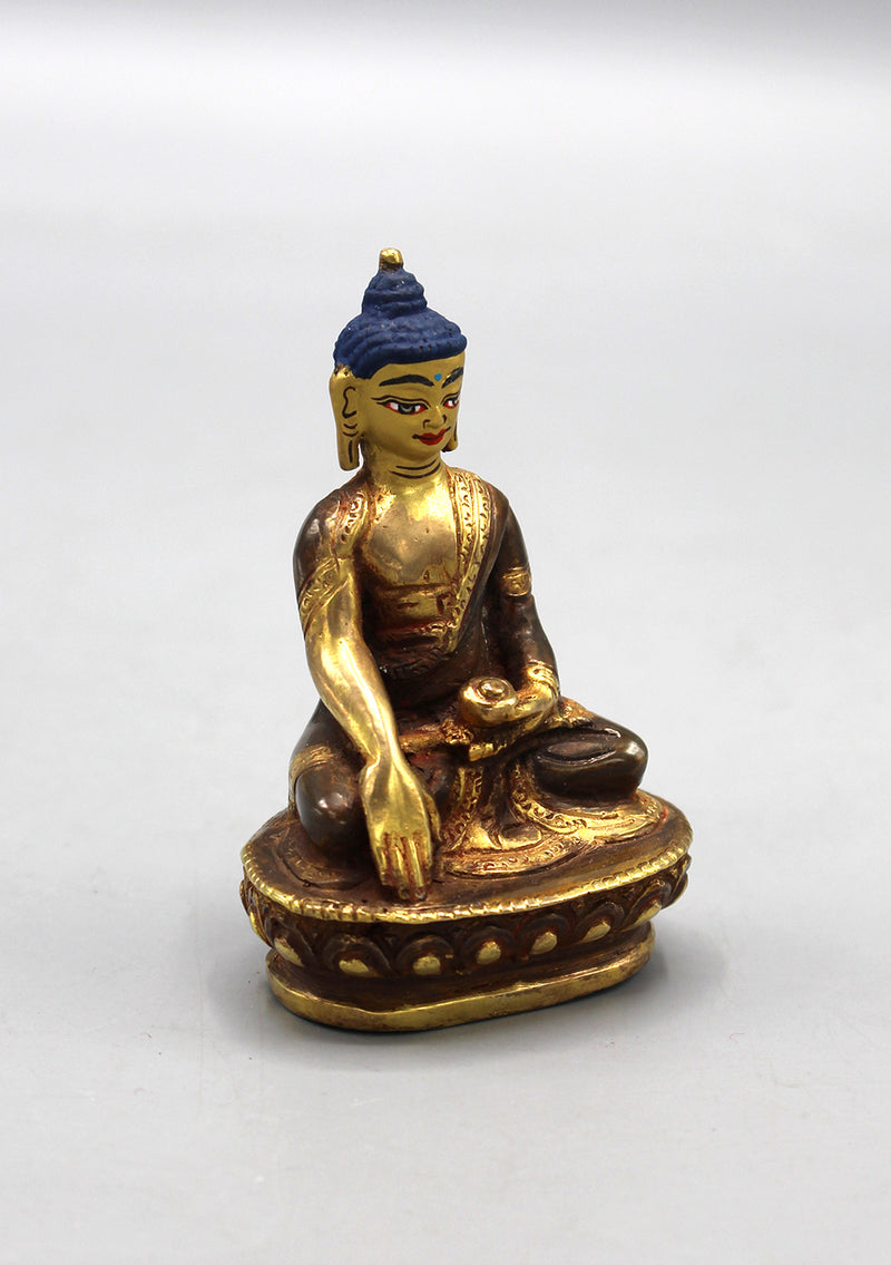 Partly Gold Plated Copper Shakyamuni Buddha Statue 3"