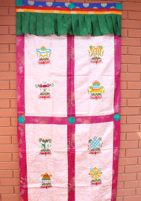 Handmade Tibetan Door Curtain Embroidered with 8 Auspicious Symbol - nepacrafts