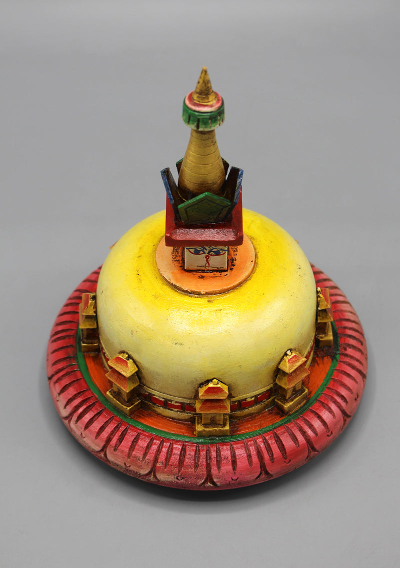 Hand Painted Wooden Swayambhunath Stupa Chorten