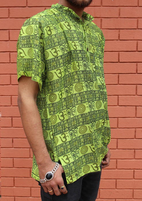 Parrot Green Cotton Om Prayer Shirt/ Yoga Shirt with religious symbols