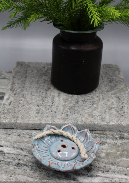 Sky Blue Lotus Ceramic Incense Burner