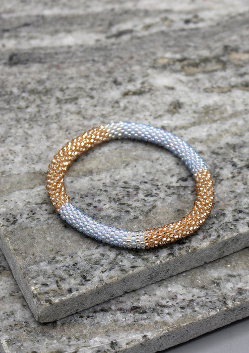 Gold and Aqua white Glass Beads Bracelet