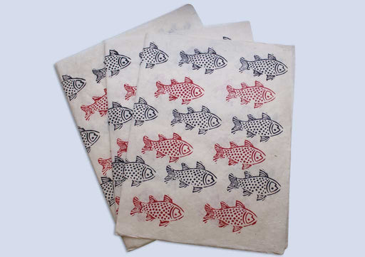 Fish Printed Handmade Lokta Paper Wrapping Sheets - nepacrafts