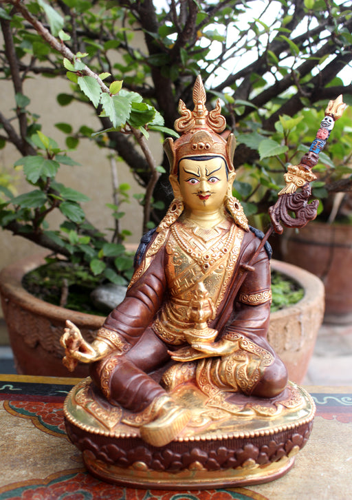 The Great Apostle Padmasambhava Statue-Gold Plated 8 Inch Copper Statue - nepacrafts