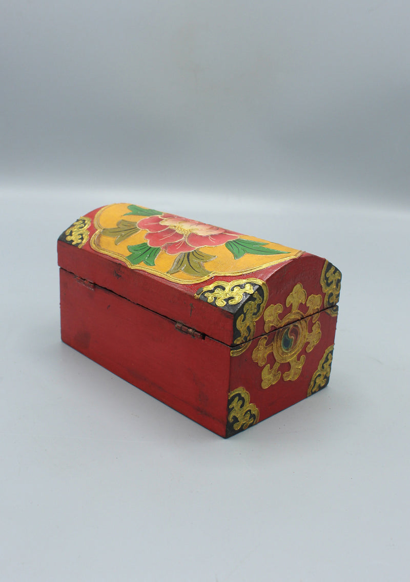 Handcrafted Painted Lotus Flower Tibetan Wooden Treasure Box