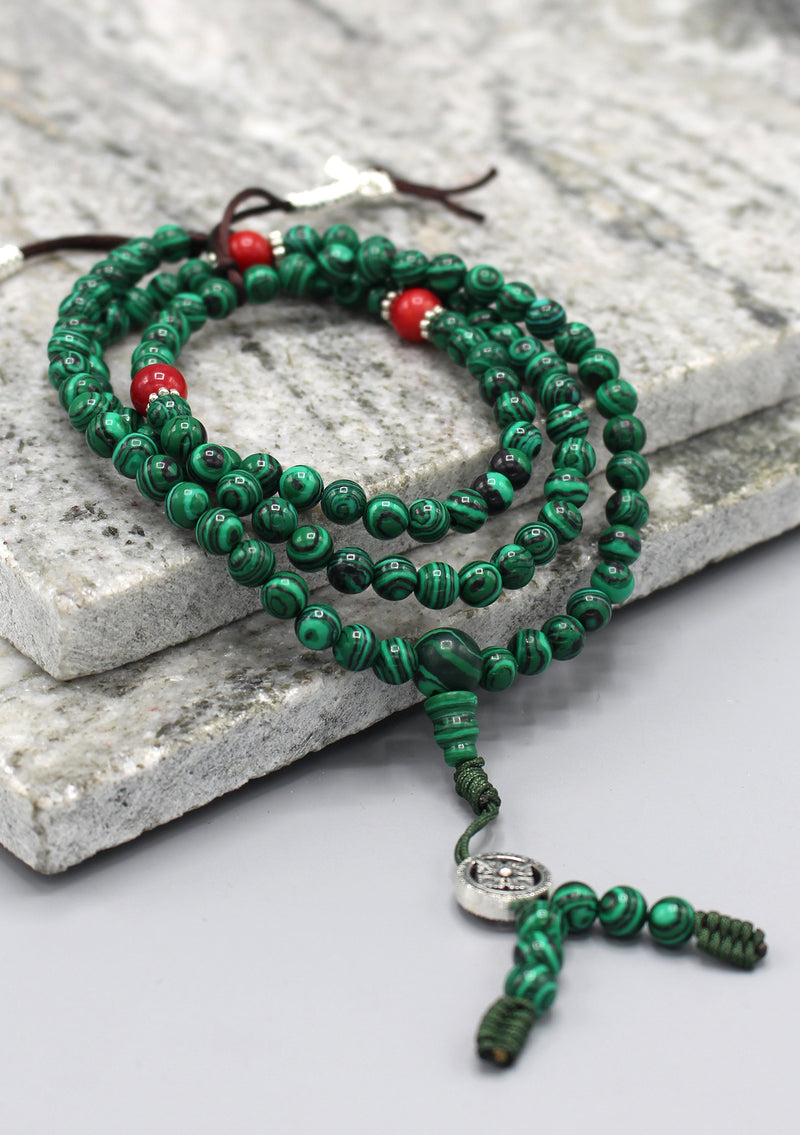 Green Malachite 108 Beads Prayer Mala with Counter - nepacrafts