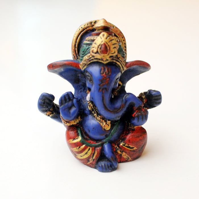 Blue Four Armed Baby Ganesh Resin Statue 2.5" - nepacrafts