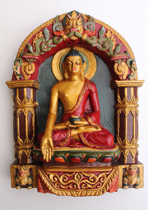 Creatively Hand Carved and Painted Ratnasambhava Clay Wall Hanging - nepacrafts