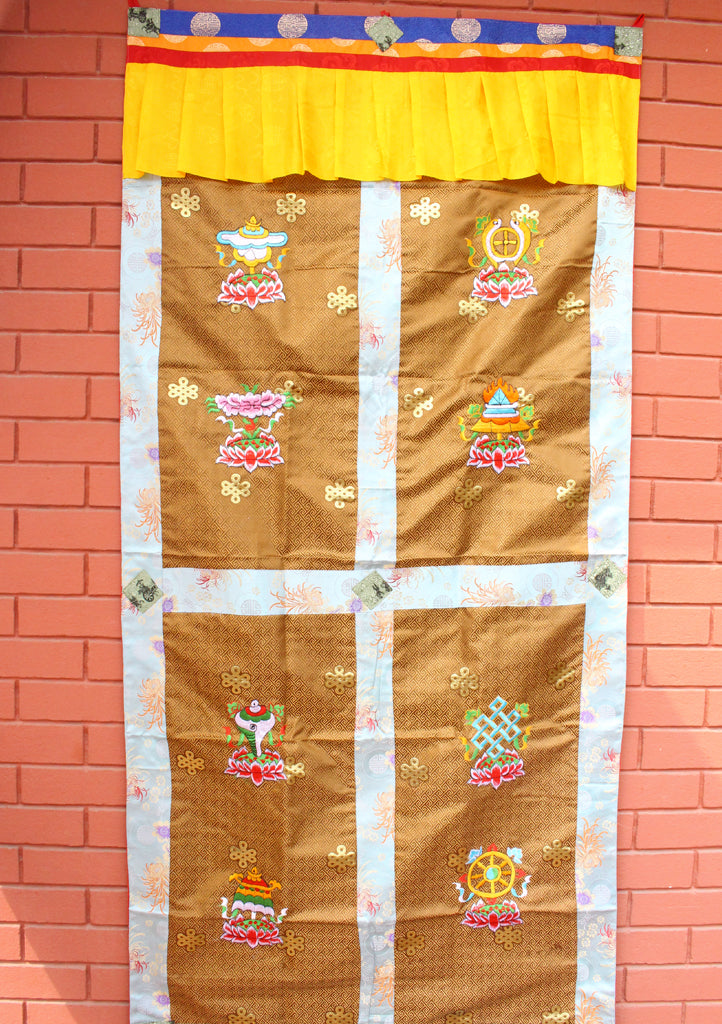 High Quality Heavy Embroidered 8 Auspicious Symbol Tibetan Door Curtain - nepacrafts