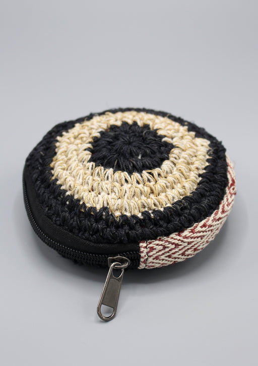 Black Border Hand Crocheted Hemp Zipper Pouch - nepacrafts