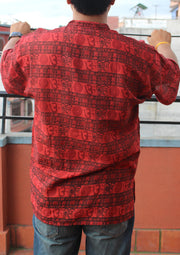 Maroon Cotton Om Prayer Shirt - nepacrafts