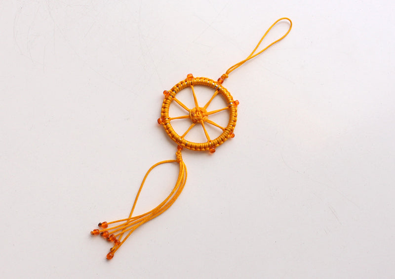 Small Dharmachakra Car Hanging Decorated with Glass Beads - nepacrafts