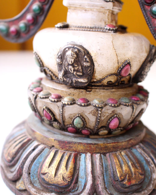 Gilt Copper and Crystal Stupa with Turquoise and Gemstone inlays - nepacrafts
